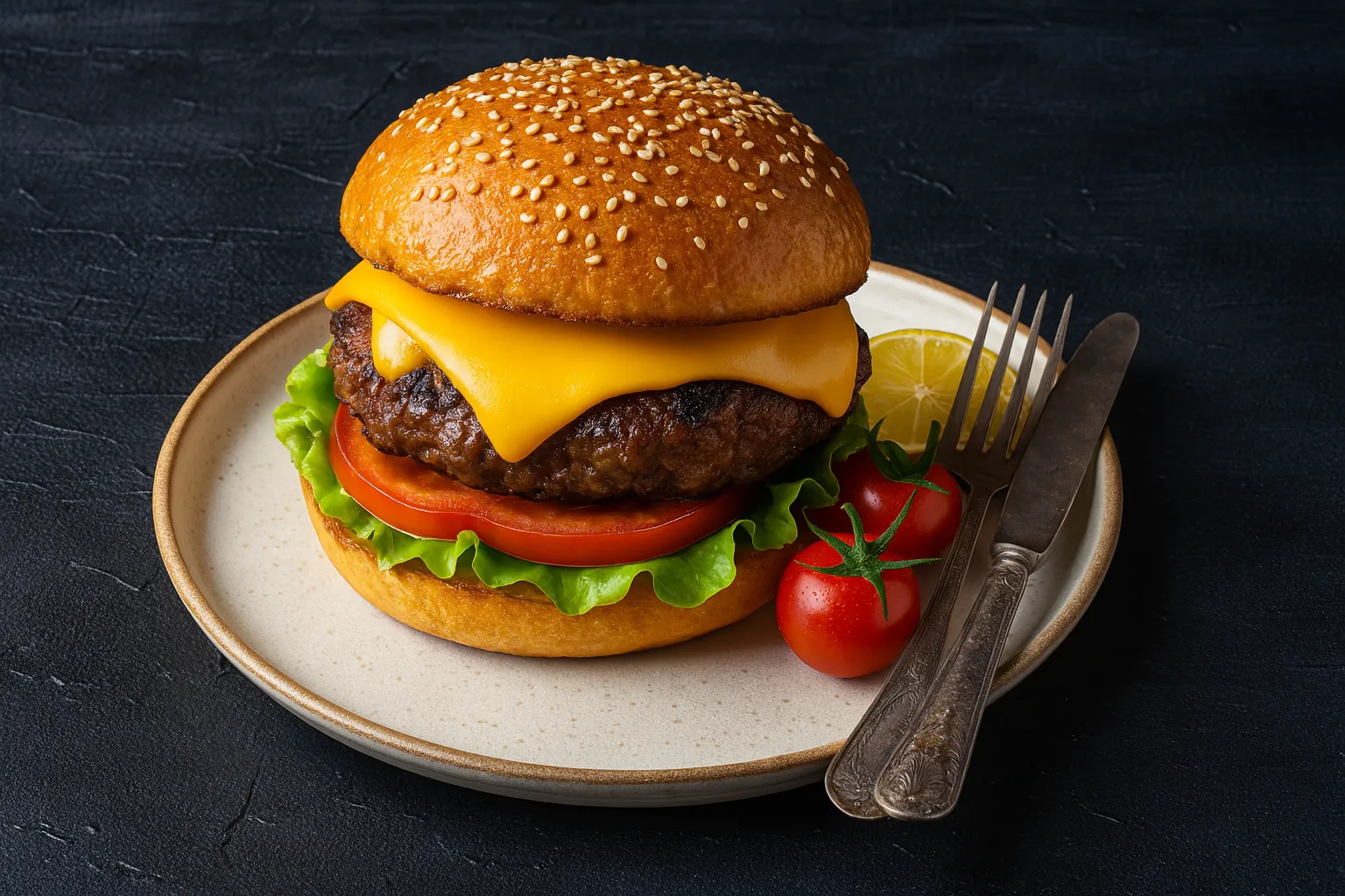 Cheeseburger Black Angus cu sos barbeque